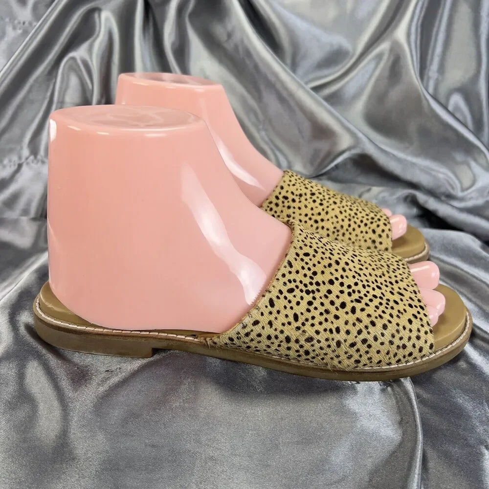 Hush Puppies Lexi Slide Women’s 8 Cheetah Print‎ Calf Hair Sandals Summer Shoes